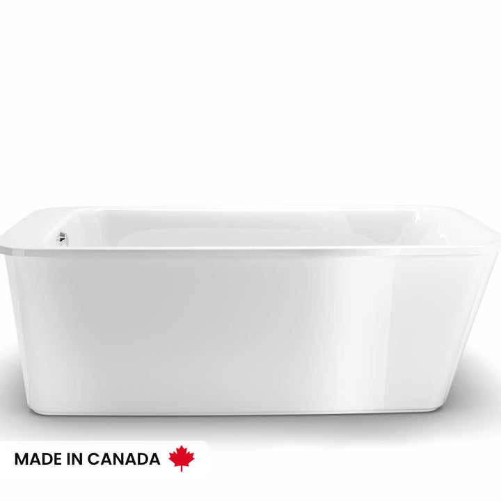 Maax Lounge 6434 Acrylic Freestanding End Drain Bathtub in White with White Skirt