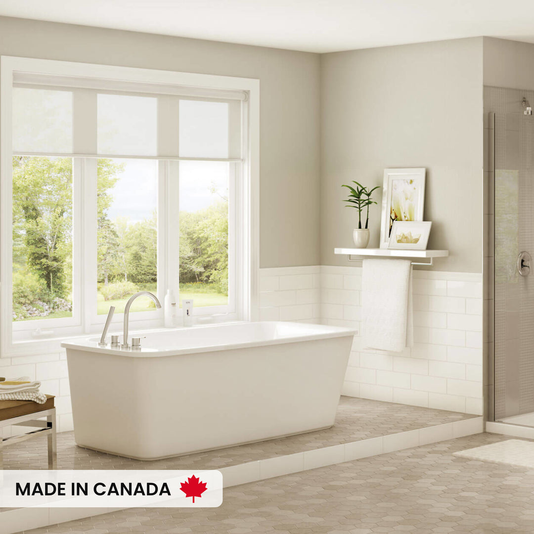 Maax Lounge 6434 Acrylic Freestanding End Drain Bathtub in White with White Skirt