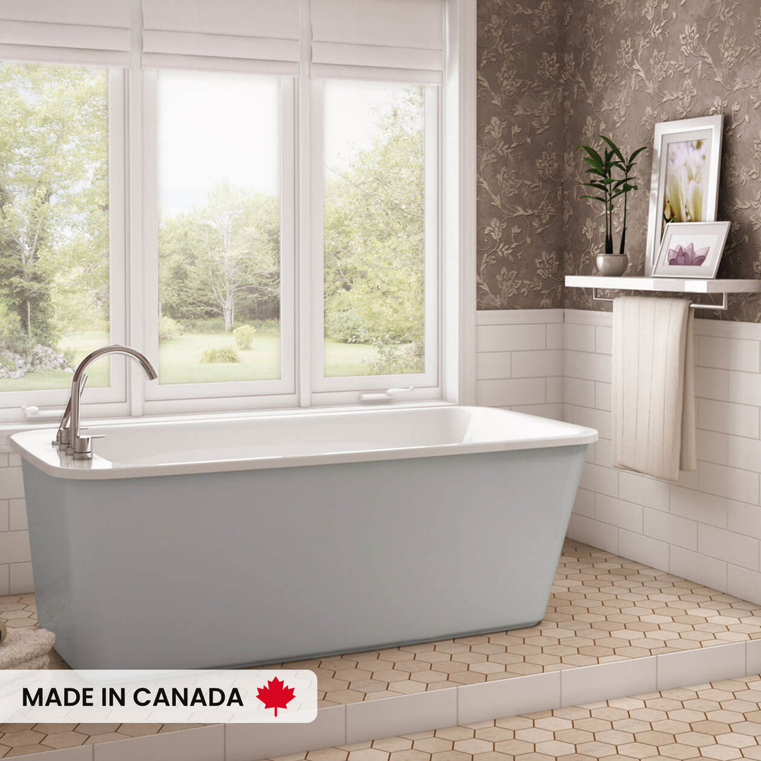 Maax Lounge 6434 Acrylic Freestanding End Drain Bathtub in White with White Skirt