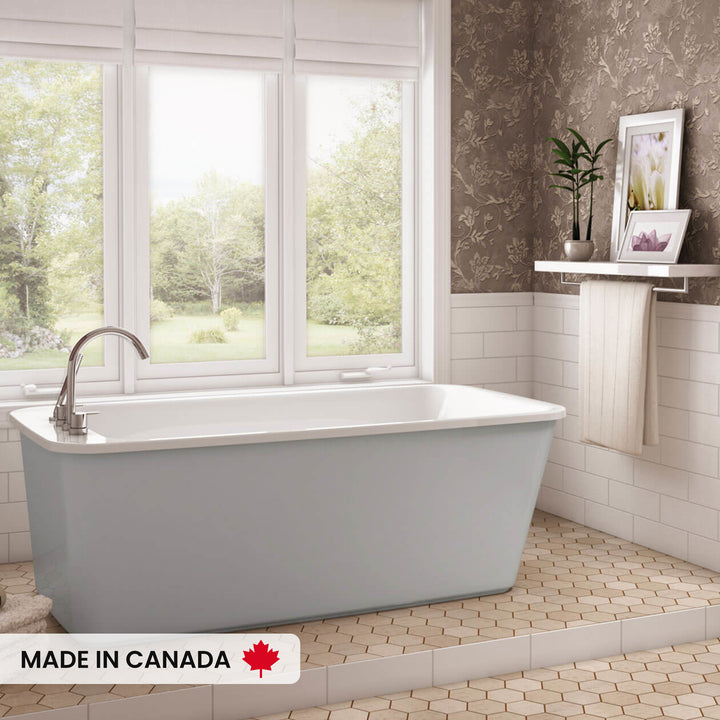 Maax Lounge 6434 Acrylic Freestanding End Drain Bathtub in White with White Skirt