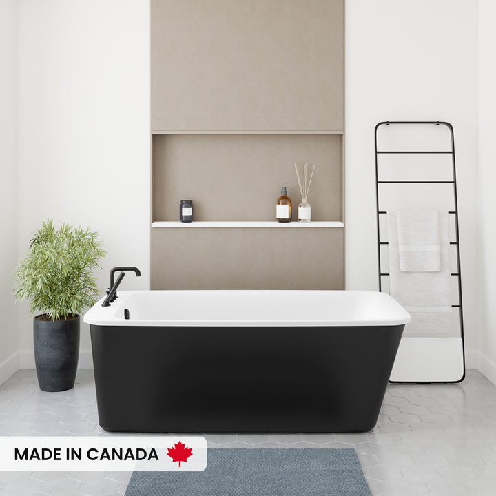 Maax Lounge 6434 Acrylic Freestanding End Drain Bathtub in White with White Skirt