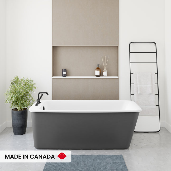 Maax Lounge 6434 Acrylic Freestanding End Drain Bathtub in White with White Skirt
