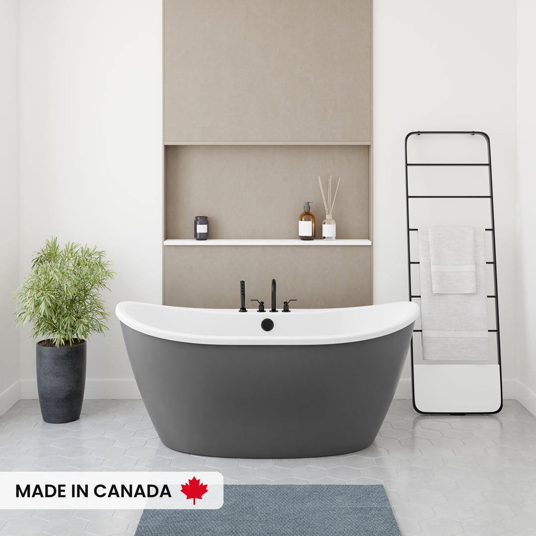 Maax Delsia 6032 AcrylX Freestanding Center Drain Bathtub in White with White Skirt