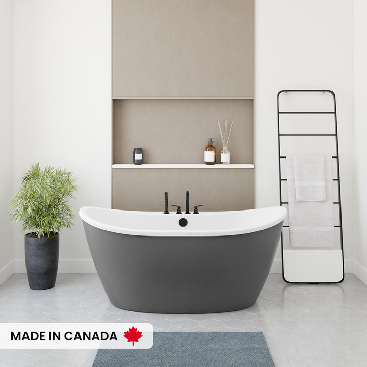 Maax Delsia 6032 AcrylX Freestanding Center Drain Bathtub in White with White Skirt
