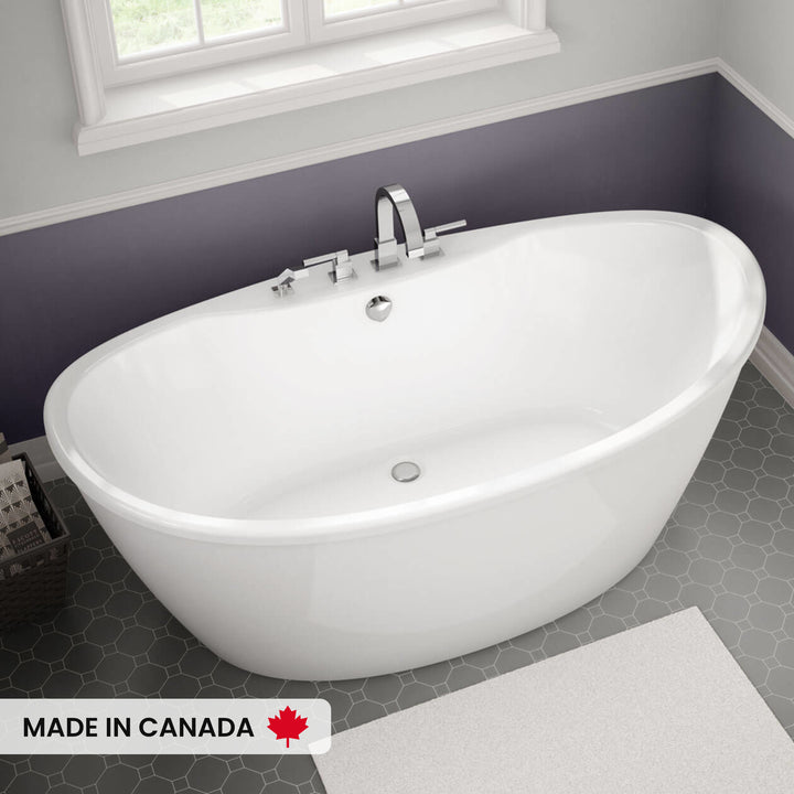 Maax Delsia 6636 AcrylX Freestanding Center Drain Bathtub in White with White Skirt