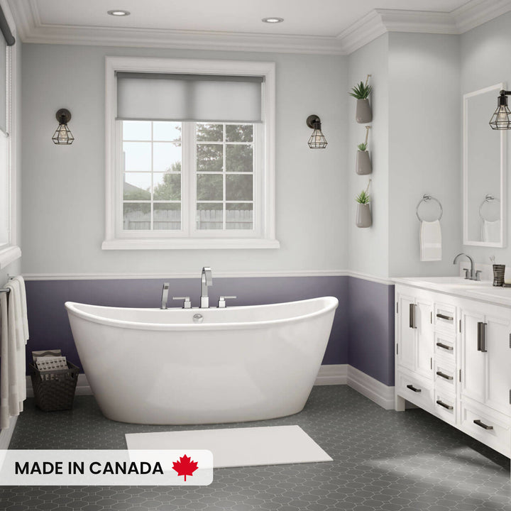 Maax Delsia 6636 AcrylX Freestanding Center Drain Bathtub in White with White Skirt
