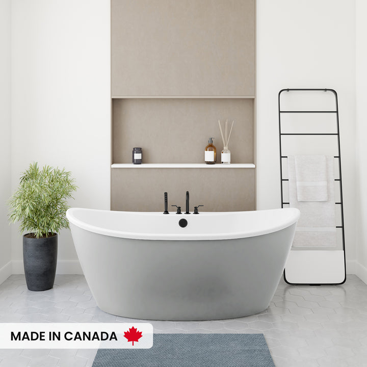 Maax Delsia 6636 AcrylX Freestanding Center Drain Bathtub in White with White Skirt