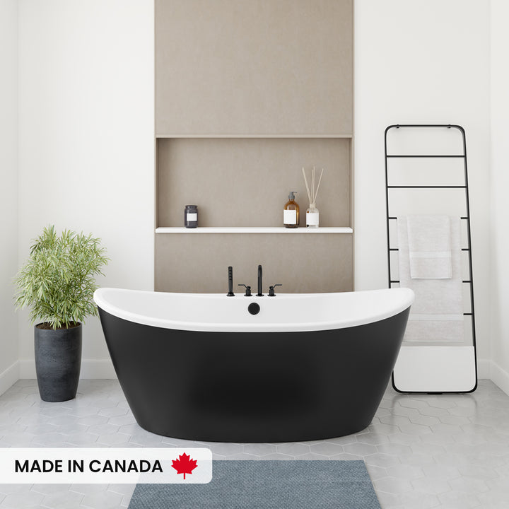 Maax Delsia 6636 AcrylX Freestanding Center Drain Bathtub in White with White Skirt