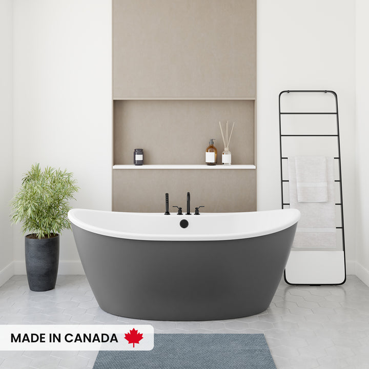 Maax Delsia 6636 AcrylX Freestanding Center Drain Bathtub in White with White Skirt