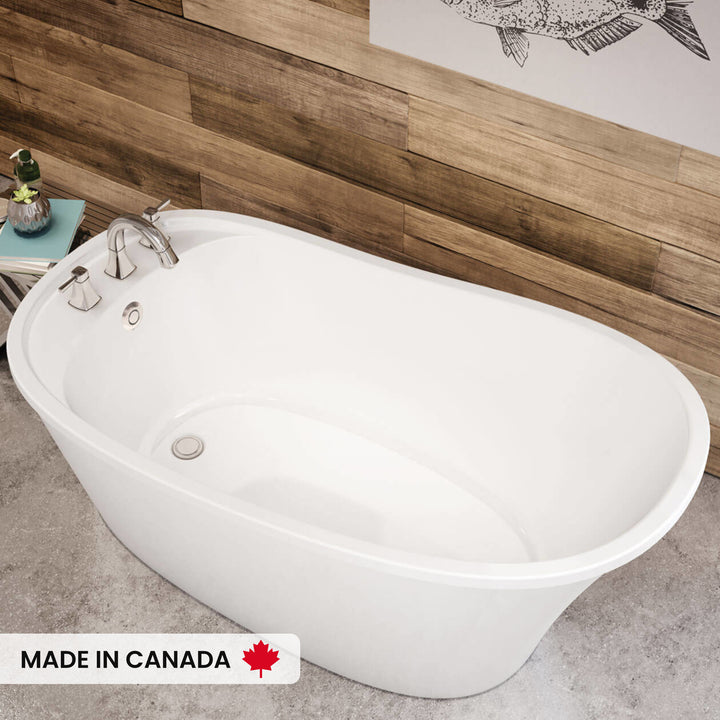 Maax Ariosa 6032 Acrylic Freestanding End Drain Bathtub in White with White Skirt