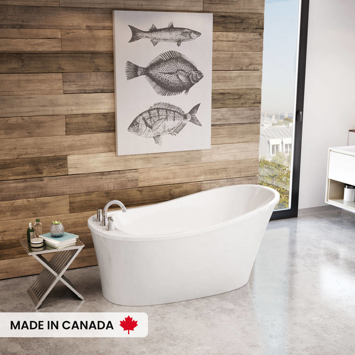 Maax Ariosa 6032 Acrylic Freestanding End Drain Bathtub in White with White Skirt
