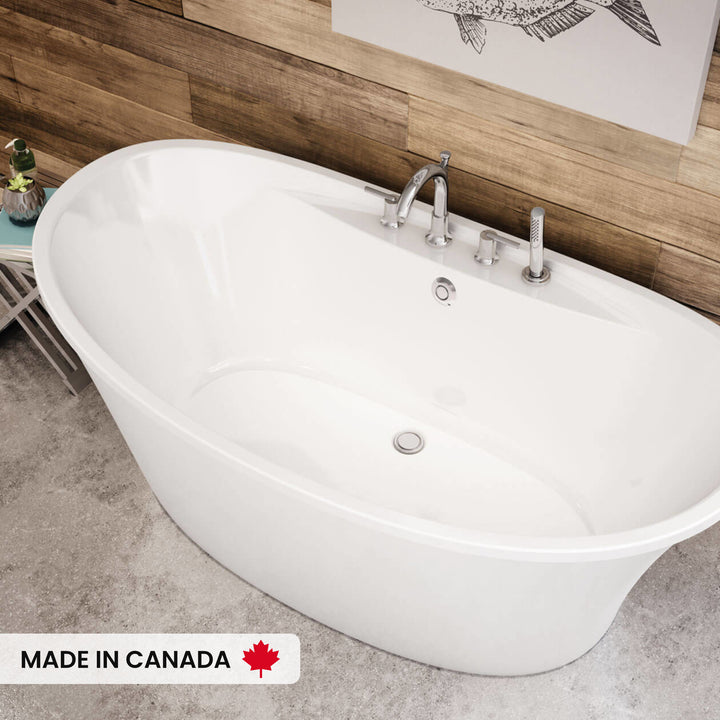 Maax Ariosa 6636 Acrylic Freestanding Center Drain Bathtub in White with White Skirt