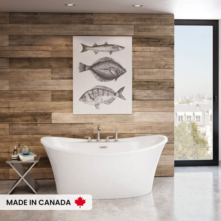 Maax Ariosa 6636 Acrylic Freestanding Center Drain Bathtub in White with White Skirt