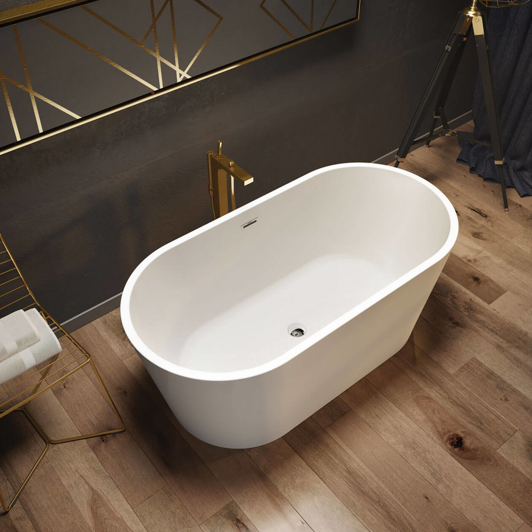 Maax Louie 5829 Acrylic Freestanding Center Drain Bathtub in White with White Skirt