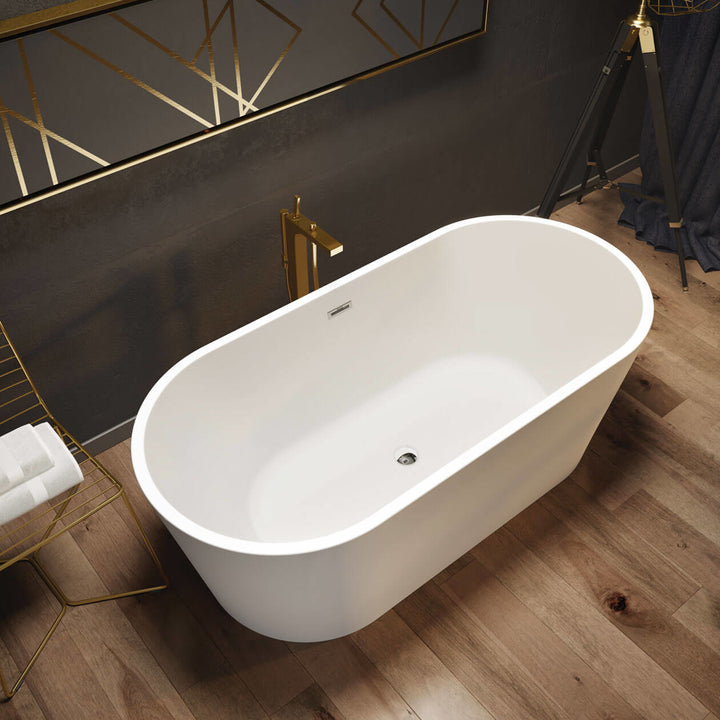 Maax Louie 6731 Acrylic Freestanding Center Drain Bathtub in White with White Skirt
