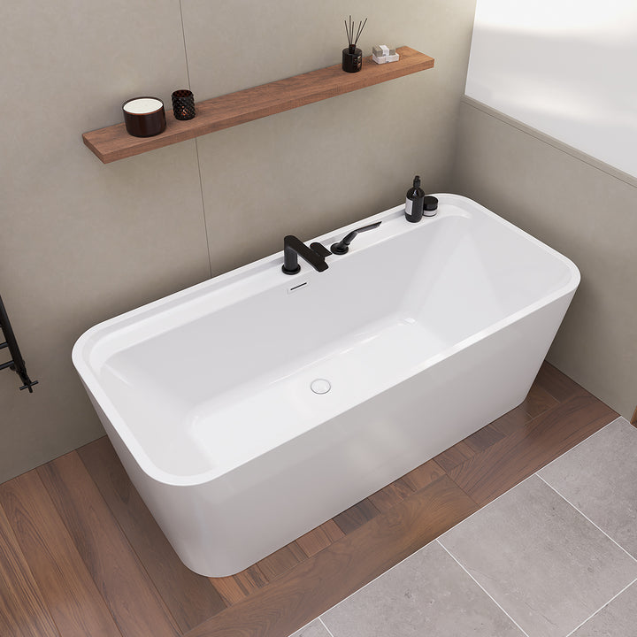 Maax Oberto 6731 Acrylic Freestanding Center Drain Bathtub in White with White Skirt