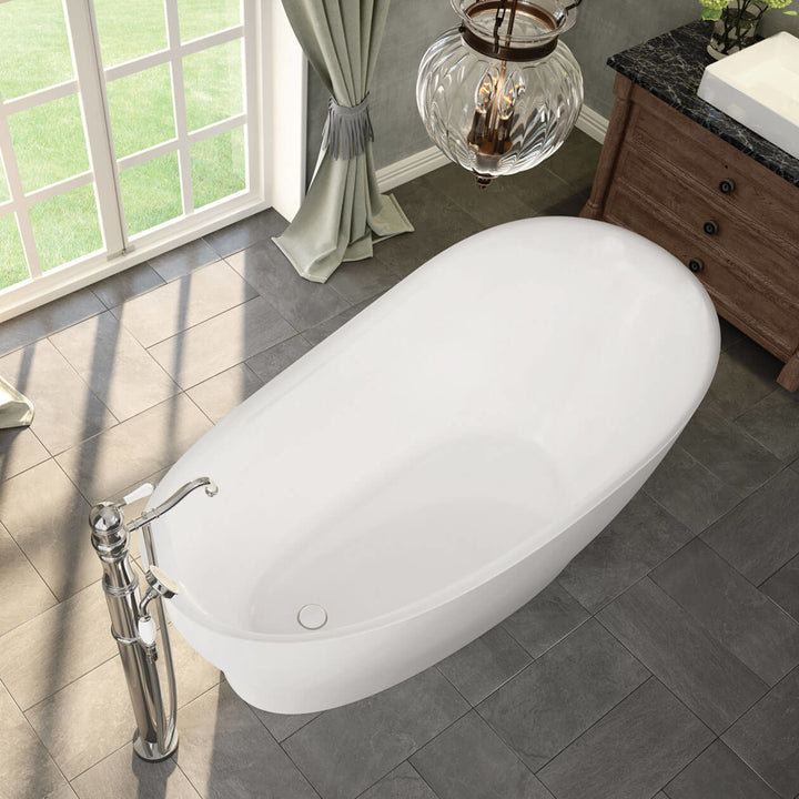 Maax Joan 61 x 32 Acrylic Freestanding End Drain Bathtub in White with White Skirt