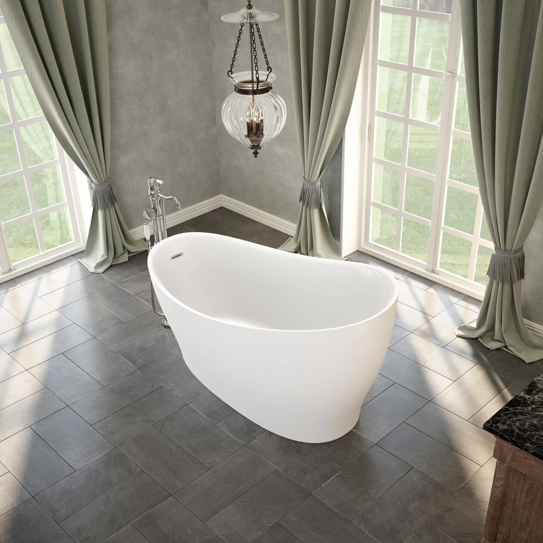 Maax Joan 61 x 32 Acrylic Freestanding End Drain Bathtub in White with White Skirt