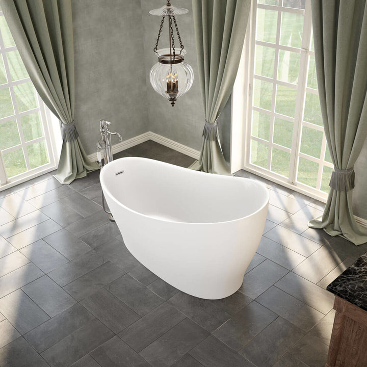 Maax Joan 61 x 32 Acrylic Freestanding End Drain Bathtub in White with White Skirt