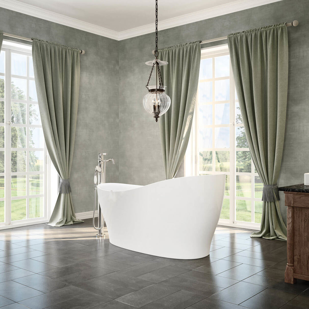 Maax Joan 61 x 32 Acrylic Freestanding End Drain Bathtub in White with White Skirt