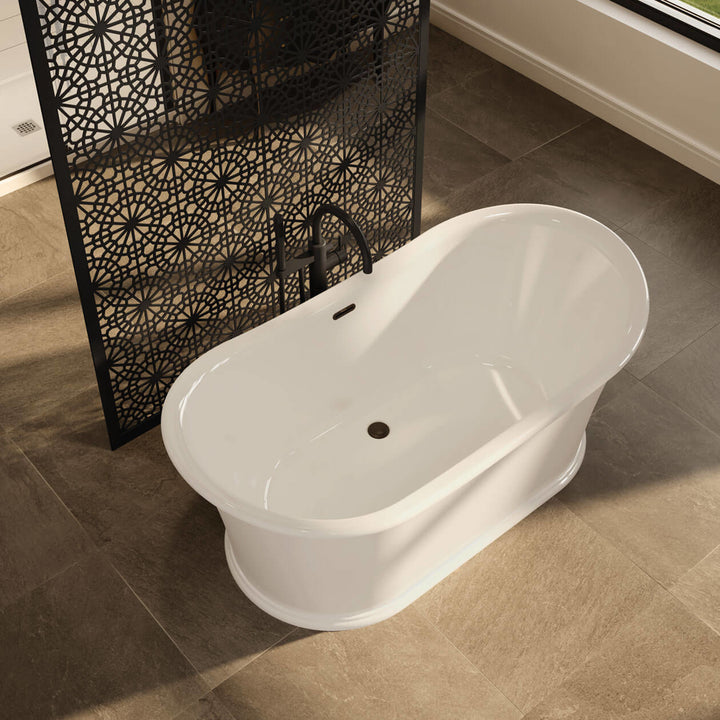 Maax Elina 66 x 34 Acrylic Freestanding Center Drain Bathtub in White with White Skirt
