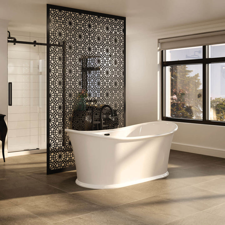 Maax Elina 66 x 34 Acrylic Freestanding Center Drain Bathtub in White with White Skirt