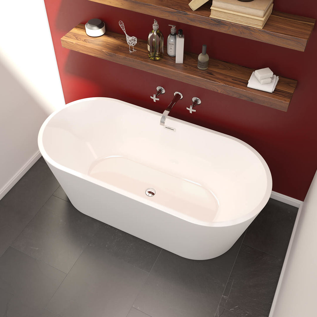 Maax Lorca 6731 Acrylic Freestanding Center Drain Bathtub in White with White Skirt