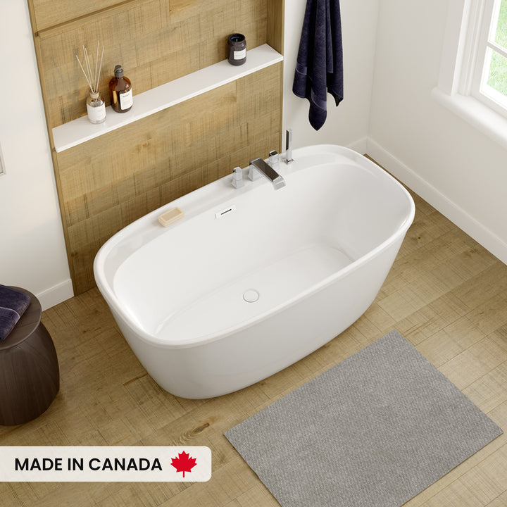 Maax Odetta 58 x 32 AcrylX Freestanding Center Drain Bathtub in White with White Skirt