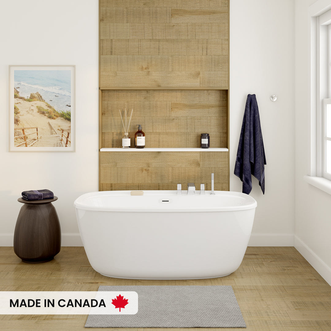 Maax Odetta 58 x 32 AcrylX Freestanding Center Drain Bathtub in White with White Skirt