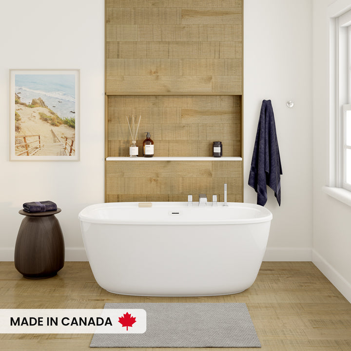 Maax Odetta 58 x 32 AcrylX Freestanding Center Drain Bathtub in White with White Skirt