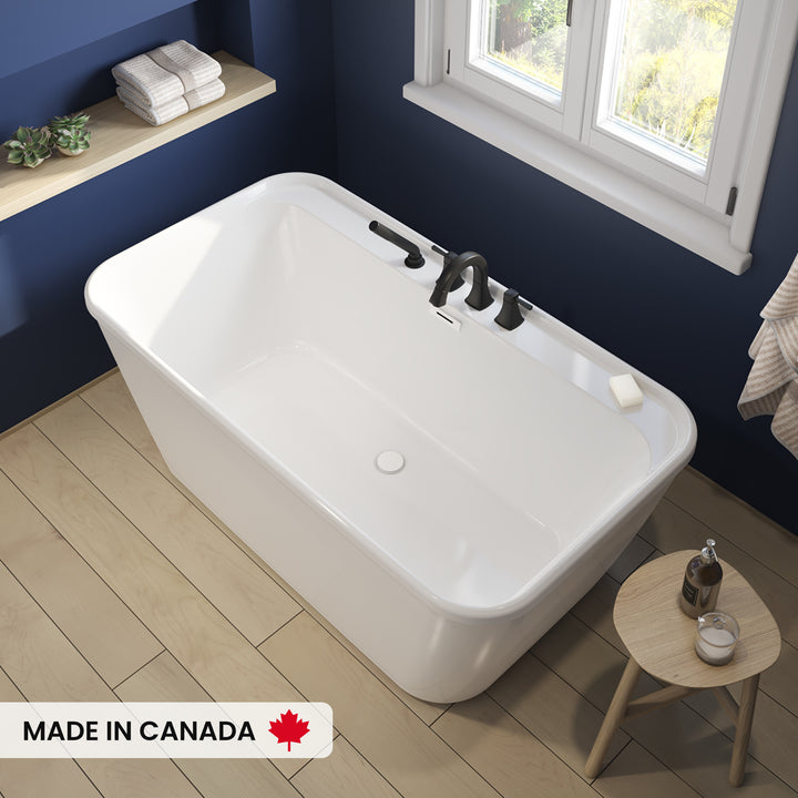 Maax Kai 58 x 32 AcrylX Freestanding Center Drain Bathtub in White with White Skirt