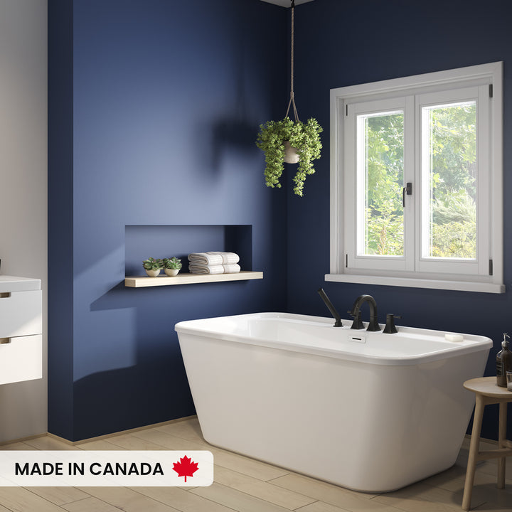 Maax Kai 58 x 32 AcrylX Freestanding Center Drain Bathtub in White with White Skirt