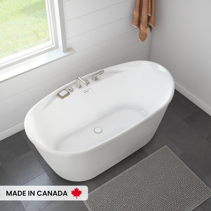 Maax Suna 58 x 32 AcrylX Freestanding Center Drain Bathtub in White with White Skirt