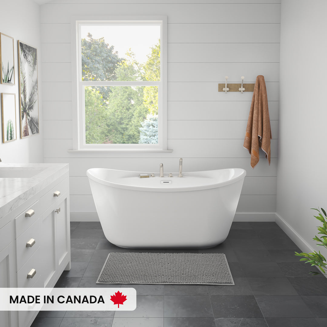 Maax Suna 58 x 32 AcrylX Freestanding Center Drain Bathtub in White with White Skirt