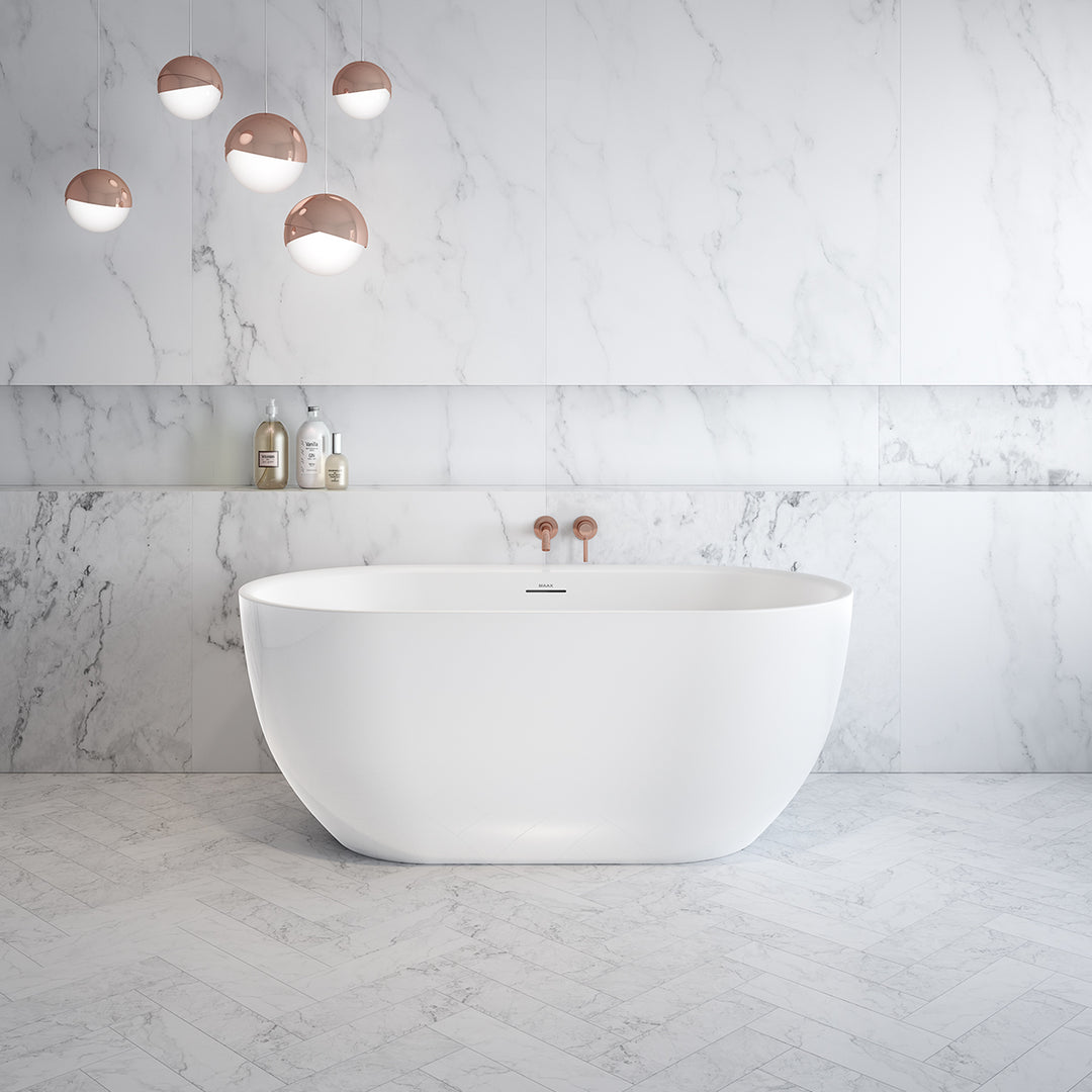 Maax Tosca 5932 Acrylic Freestanding Center Drain Bathtub in White with White Skirt