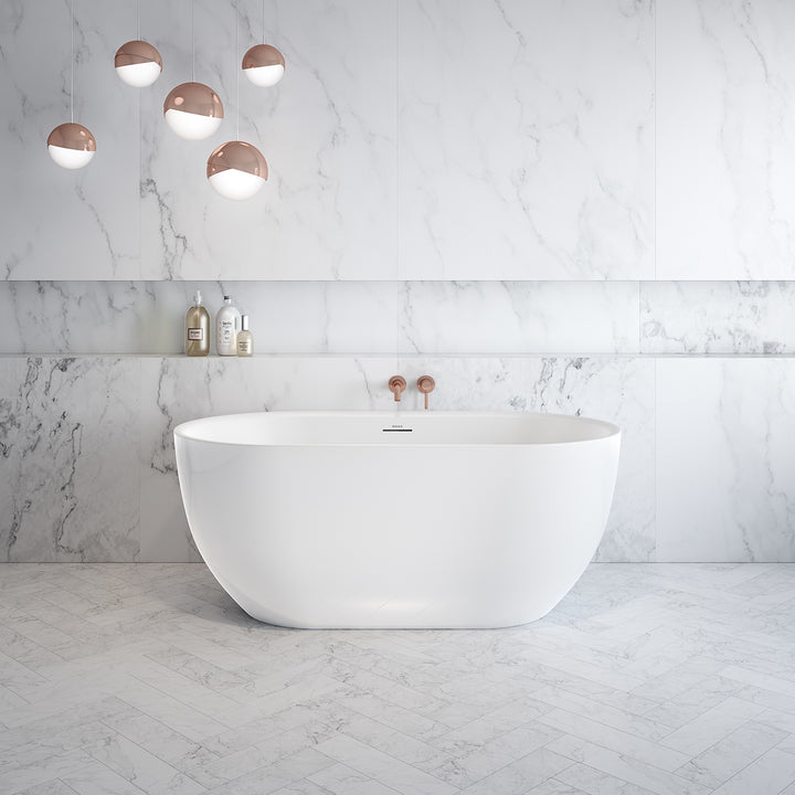Maax Tosca 5932 Acrylic Freestanding Center Drain Bathtub in White with White Skirt