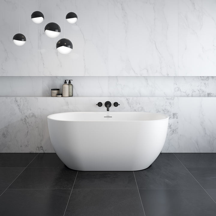 Maax Tosca Matte 5932 Acrylic Freestanding Center Drain Bathtub in Matte White with Matte White Skirt