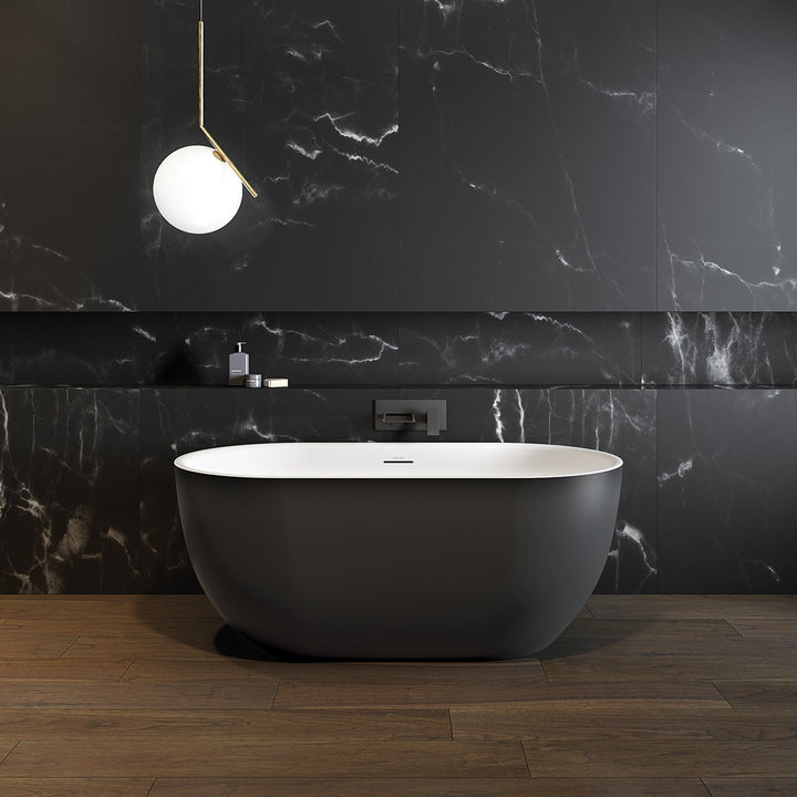 Maax Tosca Matte 5932 Acrylic Freestanding Center Drain Bathtub in Matte White with Matte White Skirt