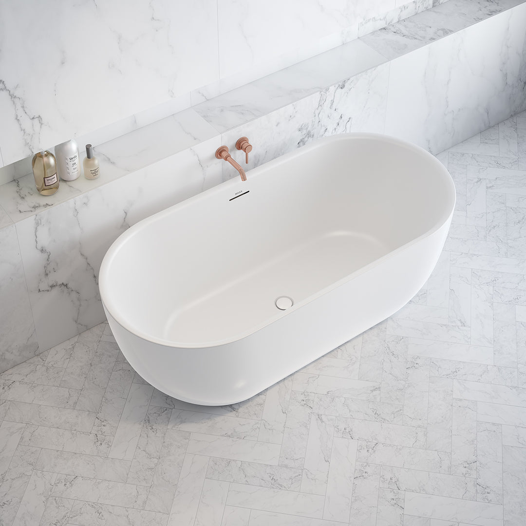 Maax Tosca 6732 Acrylic Freestanding Center Drain Bathtub in White with White Skirt