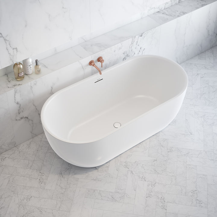 Maax Tosca 6732 Acrylic Freestanding Center Drain Bathtub in White with White Skirt