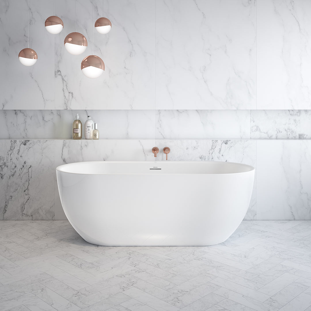 Maax Tosca 6732 Acrylic Freestanding Center Drain Bathtub in White with White Skirt