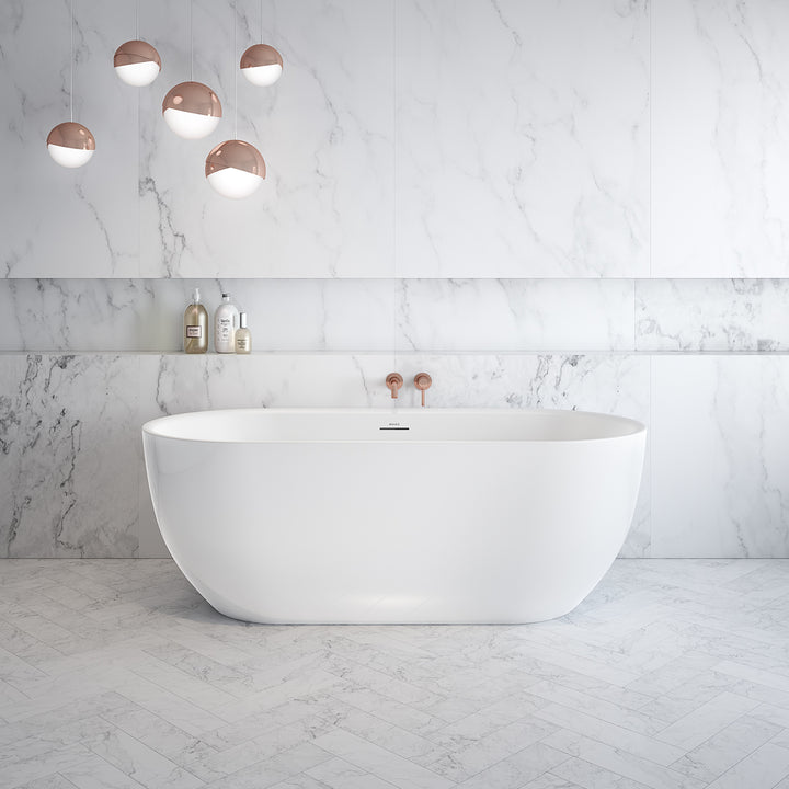 Maax Tosca 6732 Acrylic Freestanding Center Drain Bathtub in White with White Skirt