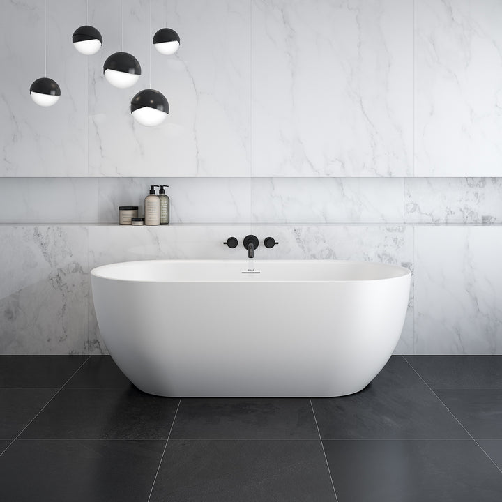 Maax Tosca Matte 6732 Acrylic Freestanding Center Drain Bathtub in Matte White with Matte White Skirt