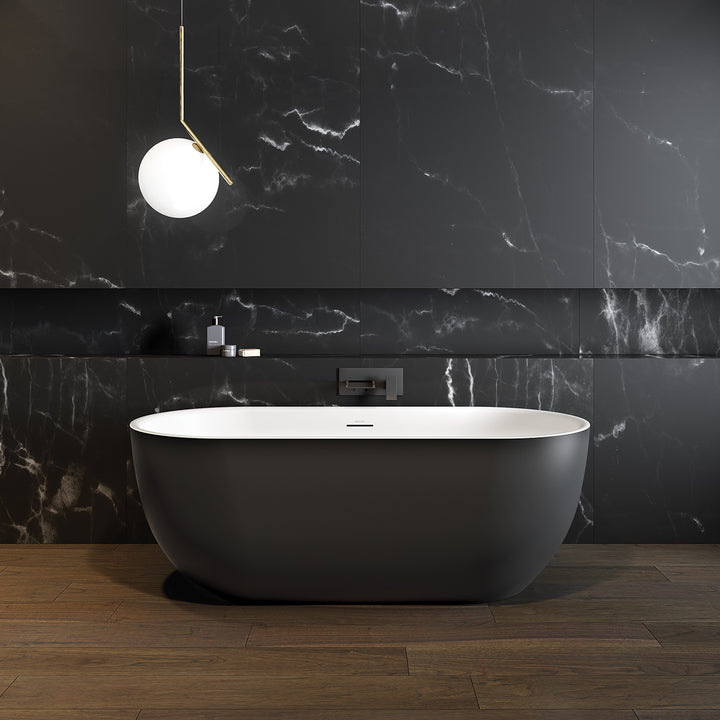 Maax Tosca Matte 6732 Acrylic Freestanding Center Drain Bathtub in Matte White with Matte White Skirt