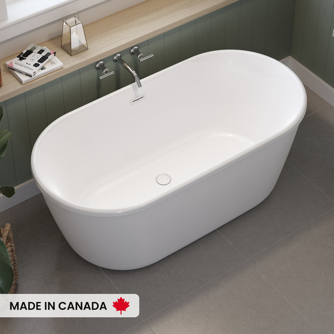 Maax Griffin 5829 AcrylX Freestanding Center Drain Bathtub in White with White Skirt