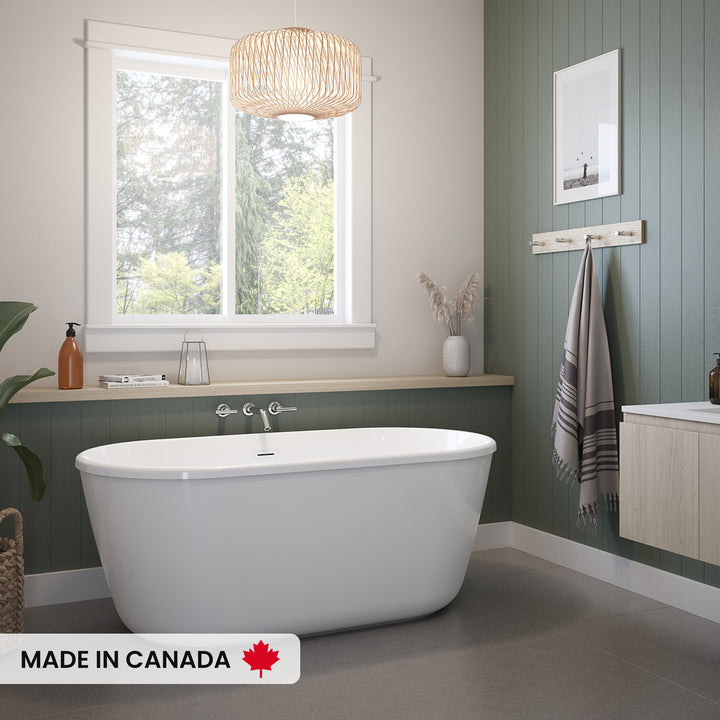 Maax Griffin 5829 AcrylX Freestanding Center Drain Bathtub in White with White Skirt