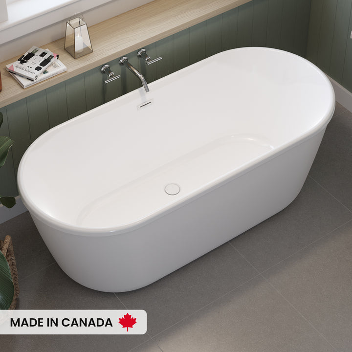 Maax Griffin 6429 AcrylX Freestanding Center Drain Bathtub in White with White Skirt