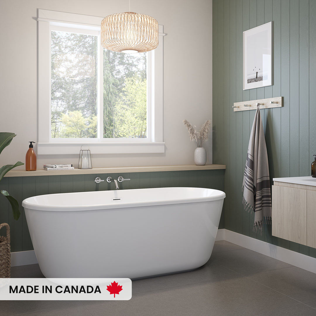 Maax Griffin 6429 AcrylX Freestanding Center Drain Bathtub in White with White Skirt