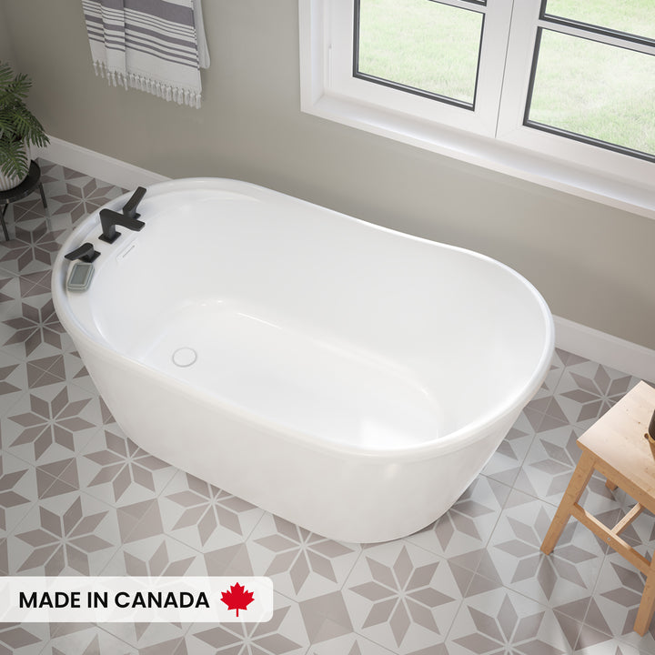 Maax Davis 58 x 32 AcrylX Freestanding End Drain Bathtub in White with White Skirt