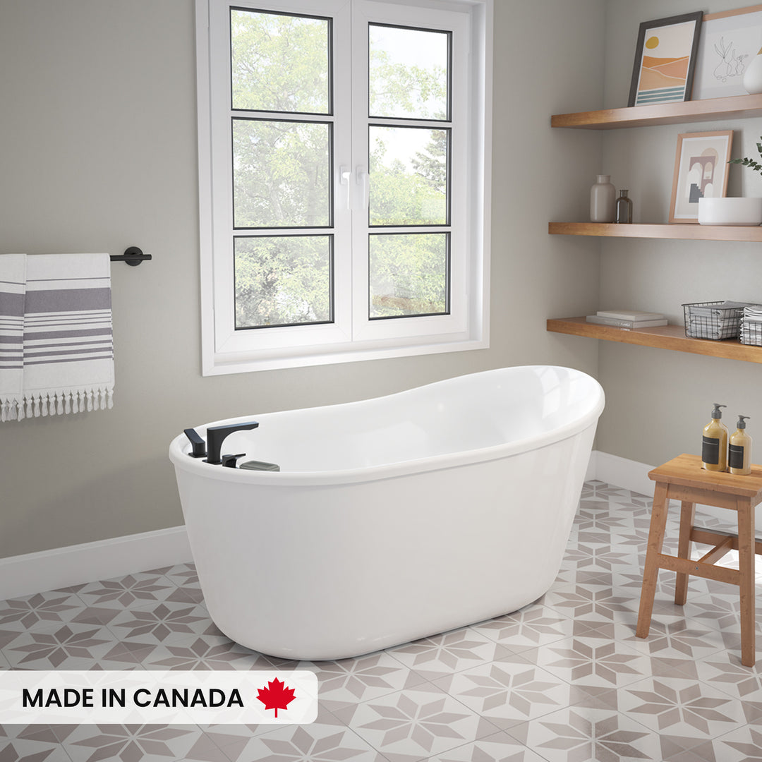 Maax Davis 58 x 32 AcrylX Freestanding End Drain Bathtub in White with White Skirt
